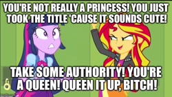 Size: 600x338 | Tagged: safe, sunset shimmer, twilight sparkle, equestria girls, image macro, meme, nostalgia critic, vulgar