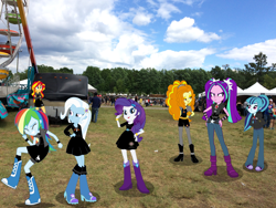 Size: 3264x2448 | Tagged: safe, artist:boltblazer, artist:givralix, artist:imperfectxiii, artist:mixiepie, artist:sketchmcreations, artist:sugar-loop, edit, adagio dazzle, aria blaze, rainbow dash, rarity, sonata dusk, sunset shimmer, trixie, equestria girls, rainbow rocks, alternate costumes, boots, bracelet, clothes, equestria girls in real life, ferris wheel, heavy metal, high heel boots, hoodie, irl, jewelry, park, patches, pendant, photo, rides, shadow, socks, tentacles, the dazzlings, vector, yeah!!!!!!!!