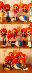 Size: 979x2192 | Tagged: safe, artist:whatthehell!?, flash sentry, sunset shimmer, equestria girls, equestria girls series, friendship games, balloon, beach, boots, clothes, doll, equestria girls minis, globe, irl, photo, rope, shoes, skirt, sunset sushi, swimsuit, theme park, toy