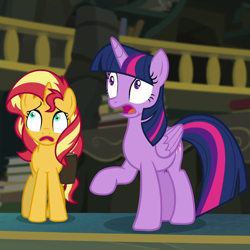 Size: 776x777 | Tagged: safe, screencap, sunset shimmer, twilight sparkle, twilight sparkle (alicorn), alicorn, pony, unicorn, better together, equestria girls, forgotten friendship, cropped, cutie mark, female, mare, wings