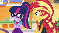 Size: 1920x1080 | Tagged: safe, screencap, sci-twi, sunset shimmer, twilight sparkle, better together, equestria girls, rollercoaster of friendship, duo, geode of empathy, geode of telekinesis, magical geodes