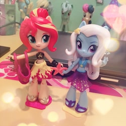 Size: 1080x1080 | Tagged: safe, bon bon, lyra heartstrings, sunset shimmer, sweetie drops, trixie, better together, equestria girls, forgotten friendship, doll, equestria girls minis, irl, photo, toy