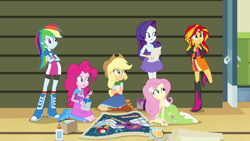 Size: 1920x1080 | Tagged: safe, screencap, applejack, fluttershy, pinkie pie, rainbow dash, rarity, sunset shimmer, equestria girls, rainbow rocks, humane five