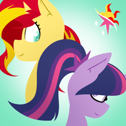 Size: 500x500 | Tagged: safe, artist:jase1505, sci-twi, sunset shimmer, twilight sparkle, pony, series:sunlight horizons, equestria girls, equestria girls ponified, female, lesbian, looking back, ponified, scitwishimmer, shipping, smiling, sunsetsparkle