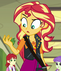 Size: 860x1000 | Tagged: safe, screencap, starlight, sunset shimmer, better together, equestria girls, forgotten friendship, background human, cropped, money, solo focus