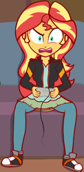 Size: 430x882 | Tagged: safe, artist:zharkaer, edit, sunset shimmer, better together, equestria girls, game stream, angry, controller, converse, cropped, female, frustrated, gamer sunset, gritted teeth, leak, open mouth, psycho gamer sunset, shoes, sitting, sneakers, sunset's apartment, super nintendo, video game