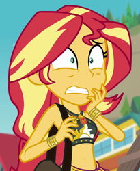 Size: 850x1039 | Tagged: safe, screencap, sunset shimmer, better together, equestria girls, forgotten friendship, beautiful, belly button, clothes, cropped, geode of empathy, magical geodes, midriff, sarong, solo, summer sunset, swimsuit