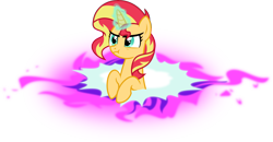 Size: 4000x2073 | Tagged: safe, artist:orin331, sunset shimmer, pony, unicorn, absurd resolution, cute, female, glowing horn, magic, mare, portal, scrunchy face, shimmerbetes, solo, unamused