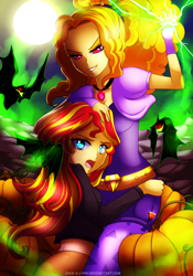 Size: 2333x3333 | Tagged: safe, artist:jacky-bunny, adagio dazzle, sunset shimmer, equestria girls, rainbow rocks, clothes, female, high res, lesbian, magic, shipping, sunsagio