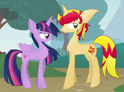 Size: 1490x1110 | Tagged: safe, artist:luckyclau, sunset glare, sunset shimmer, twilight sparkle, twilight sparkle (alicorn), alicorn, pony, unicorn, female, male, rule 63, shipping, straight