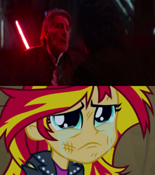 Size: 750x848 | Tagged: safe, edit, screencap, sunset shimmer, equestria girls, equestria girls (movie), crying, death, han solo, kylo ren, lightsaber, star wars, star wars: the force awakens, weapon