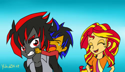 Size: 1024x591 | Tagged: safe, artist:cyrilsmith, sunset shimmer, oc, oc:eclipse, equestria girls, crossover, crossover shipping, equestria girls-ified, offspring, parent:shadow the hedgehog, parent:sunset shimmer, shadow the hedgehog, shipping, sonic the hedgehog (series)