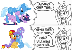 Size: 800x556 | Tagged: safe, edit, princess cadance, sunset shimmer, trixie, twilight sparkle, alicorn, pony, always ship this, female, lesbian, shipping, suntrix, twixie