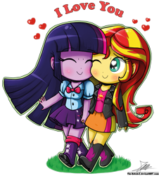 Size: 739x818 | Tagged: safe, artist:the-butch-x, sunset shimmer, twilight sparkle, equestria girls, chibi, cute, female, lesbian, shimmerbetes, shipping, sunsetsparkle, twiabetes