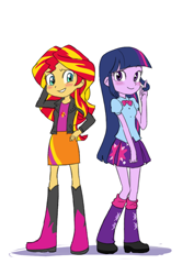 Size: 700x988 | Tagged: safe, artist:baekgup, sunset shimmer, twilight sparkle, twilight sparkle (alicorn), equestria girls, rainbow rocks, blushing, female, lesbian, shipping, sunsetsparkle