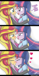 Size: 708x1374 | Tagged: safe, artist:the-butch-x, sunset shimmer, twilight sparkle, twilight sparkle (alicorn), equestria girls, comic, cute, female, kissing, lesbian, shimmerbetes, shipping, sunsetsparkle, twiabetes