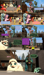 Size: 2560x4322 | Tagged: safe, derpibooru import, queen chrysalis, scootaloo, sunset shimmer, trixie, twilight sparkle, oc, oc:fluffle puff, changeling, changeling queen, 3d, canon x oc, chrysipuff, comic, derpibooru, female, genie, lesbian, shipping, twixie