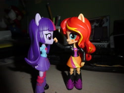 Size: 4896x3672 | Tagged: safe, artist:artofmagicpoland, sunset shimmer, twilight sparkle, equestria girls, boop, cute, doll, equestria girls minis, female, lesbian, ponied up, shimmerbetes, shipping, sunsetsparkle, toy, twiabetes