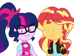 Size: 2000x1500 | Tagged: safe, artist:chautung, sci-twi, sunset shimmer, twilight sparkle, equestria girls, cute, female, lesbian, scitwishimmer, shimmerbetes, shipping, simple background, sunsetsparkle, transparent background, twiabetes