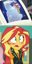 Size: 281x562 | Tagged: safe, edit, edited screencap, screencap, bulk biceps, sunset shimmer, better together, equestria girls, forgotten friendship, best muscles, blushing, bulkshimmer, crack shipping, female, male, photo, shipping, straight, yearbook photo