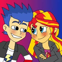 Size: 554x554 | Tagged: safe, artist:resotii, flash sentry, sunset shimmer, equestria girls, female, flashimmer, gradient background, male, shipping, straight