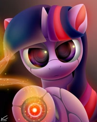 Size: 2000x2500 | Tagged: safe, artist:symbianl, twilight sparkle, pony, robot, robot pony, arm cannon, roboticization, solo, twibot