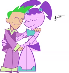 Size: 1600x1691 | Tagged: safe, alternate version, artist:frankrt, edit, spike, starlight glimmer, human, brad carbunkle, crossover, female, humanized, male, my life as a teenage robot, roboticization, shipping, simple background, sparlight, straight, white background