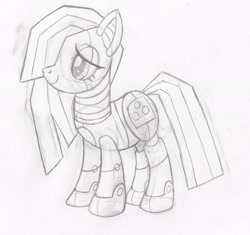 Size: 2561x2409 | Tagged: safe, artist:fillerartist, marble pie, pony, robot, robot pony, marbot pie, roboticization, sketch, solo, traditional art