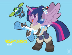 Size: 3300x2550 | Tagged: safe, artist:inspectornills, spike, twilight sparkle, twilight sparkle (alicorn), alicorn, dragon, pony, crossover, mei, overwatch, roboticization, twimei