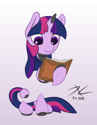 Size: 720x932 | Tagged: safe, artist:parallel black, twilight sparkle, pony, robot, robot pony, book, colored sketch, digital art, gradient background, limbless, modular, reading, roboticization, solo, species swap, twibot