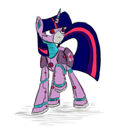 Size: 800x800 | Tagged: safe, artist:scherzo, color edit, edit, twilight sparkle, pony, robot, robot pony, unicorn, colored, female, roboticization, solo, twibot