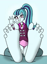 Size: 2115x2851 | Tagged: safe, artist:skullmandan, artist:wizardan, sonata dusk, equestria girls, feet, feet on bed, foot fetish, foot focus