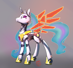 Size: 1400x1299 | Tagged: safe, artist:overkenzie, princess celestia, alicorn, pony, robot, robot pony, roboticization, solo