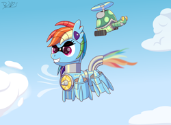 Size: 2000x1455 | Tagged: safe, artist:trackheadtherobopony, derpibooru import, rainbow dash, tank, pegasus, pony, robot, robot pony, tortoise, cloud, fan, fire, rainbot dash, rainbow, roboticization, wind