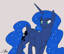 Size: 1017x853 | Tagged: safe, artist:silfoe, edit, princess luna, alicorn, pony, cropped, female, lidded eyes, mare, simple background, solo, tan background