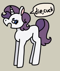 Size: 1086x1280 | Tagged: safe, artist:swineburst, derpibooru import, rarity, pony, unicorn, angry, blank flank, female, mare, solo, tan background, vulgar