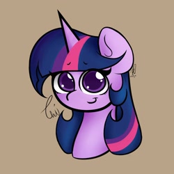 Size: 1280x1280 | Tagged: safe, artist:hopefulsparks, twilight sparkle, twilight sparkle (alicorn), alicorn, pony, avatar, bust, cute, looking at you, portrait, simple background, solo, tan background, twiabetes