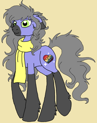 Size: 1008x1276 | Tagged: safe, artist:rosefang16, oc, oc only, oc:lucy, pony, chest fluff, clothes, female, mare, scarf, simple background, solo, tan background