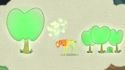 Size: 2100x1178 | Tagged: safe, screencap, the great seedling, deer, going to seed, apple tree, branches for antlers, dryad, eyes closed, glow, glowing antlers, solo, tan background, tree