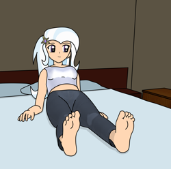 Size: 1350x1337 | Tagged: safe, artist:leet4tango, trixie, human, barefoot, feet, foot fetish, foot focus, human coloration, humanized, soles, solo, toes