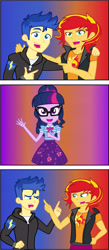 Size: 4133x9491 | Tagged: safe, artist:urhangrzerg, flash sentry, sci-twi, sunset glare, sunset shimmer, twilight sparkle, better together, equestria girls, comic, equestria guys, geode of telekinesis, magical geodes, male, rule 63