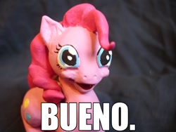 Size: 1000x750 | Tagged: safe, derpibooru import, pinkie pie, earth pony, pony, bueno, caption, clay, image macro, nightmare fuel, reaction image