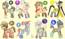 Size: 854x512 | Tagged: safe, artist:nk-twist, earth pony, pony, boots, burgh, cheren, clay, clothes, drayden, elesa, female, goggles, gym leader, hat, male, mare, marlon, necktie, pokemon black version 2 and white version 2, pokémon, pokémon black and white, ponified, ponymon, roxie (pokemon), scarf, skyla, socks, stallion, stockings, striped socks, unshorn fetlocks