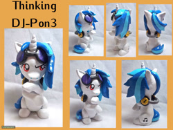 Size: 1024x768 | Tagged: safe, artist:cadmiumcrab, dj pon-3, vinyl scratch, pony, unicorn, clay, craft, cute, red eyes, sculpture, sitting, thinking