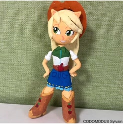 Size: 720x728 | Tagged: safe, artist:codomodus__sylvain, artist:kne, applejack, equestria girls, applejack's hat, child artwork, clay, cowboy hat, doll, hat, instagram, irl, photo, solo, toy