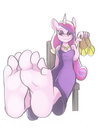 Size: 820x1049 | Tagged: safe, artist:zuneycat, princess cadance, anthro, plantigrade anthro, barefoot, clothes, feet, fetish, foot fetish, foot focus, presenting, shoes, soles, solo, toes