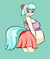 Size: 1765x2089 | Tagged: safe, artist:funble, color edit, colorist:lurkerden, edit, coco pommel, anthro, belly, big belly, clothes, coco preggo, colored, female, hyper, hyper pregnancy, looking at you, pregnant, skirt, solo