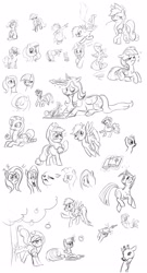 Size: 1920x3553 | Tagged: safe, artist:durger, applejack, derpy hooves, fluttershy, pinkie pie, princess luna, rainbow dash, rarity, spike, trixie, twilight sparkle, alicorn, dragon, earth pony, giraffe, pegasus, pony, unicorn, apple, applebucking, book, crying, female, food, magic, mane six, mare, missile, monochrome, onion, sketch dump, tree