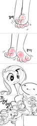 Size: 1080x3600 | Tagged: safe, artist:gashiboka, fluttershy, gilda, rainbow dash, griffon, pegasus, pony, comic, foot fetish, hug, korean, paw fetish, paws