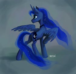 Size: 3454x3341 | Tagged: safe, artist:nayshie, princess luna, alicorn, pony, moonbutt, plot, solo, spread wings, turning